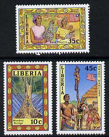 Liberia 1986 Pictorial set of 3, SG 1703-05 unmounted mint, stamps on , stamps on  stamps on bridges, stamps on  stamps on snakes, stamps on  stamps on music, stamps on flags, stamps on  stamps on masks, stamps on dancing, stamps on  stamps on snake, stamps on  stamps on snakes, stamps on  stamps on 