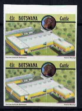 Botswana 1981 Vaccine Institute 45t (from Cattle Industry set) in unmounted mint imperf pair (also shows slight misplacement of colours) SG 502var, stamps on animals, stamps on food, stamps on vets