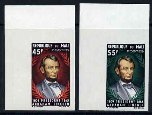 Mali 1965 Death Centenary of Abraham Lincoln set of 2 imperf from limited printing, unmounted mint, SG 103-4var, stamps on personalities, stamps on lincoln, stamps on americana