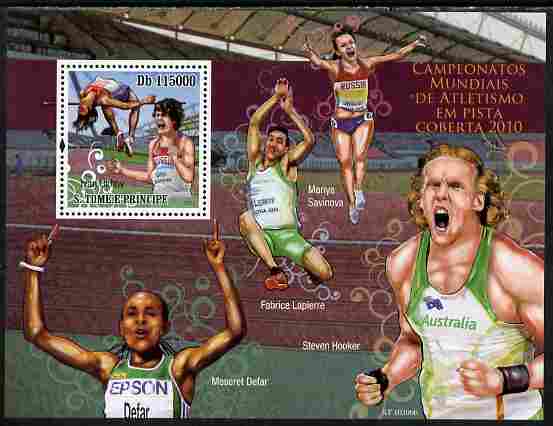St Thomas & Prince Islands 2010 World Indoor Athletics perf s/sheet unmounted mint , stamps on sport, stamps on athletics, stamps on high jump, stamps on pole, stamps on pole vault, stamps on long jump, stamps on running
