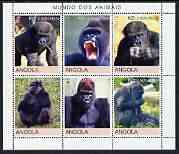 Angola 2000 Primates perf set of 6 unmounted mint, stamps on animals, stamps on apes