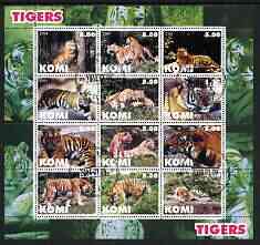Komi Republic 2004 Tigers perf sheetlet containing set of 12 values fine cto used, stamps on , stamps on  stamps on cats, stamps on  stamps on tigers