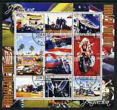 Touva 2004 Motorcycles - Harley Fine Art perf sheetlet #1 containing set of 12 values fine cto used, stamps on motorbikes, stamps on liberty, stamps on americana
