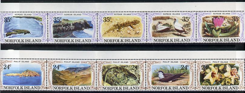 Norfolk Island 1982 Philip & Nepean Islands set of 10 unmounted mint, SG 274-83, stamps on tourism  wildlife