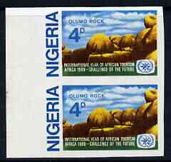 Nigeria 1969 International Year of African Tourism 4d Olumo Rock imperf pair unmounted mint SG 237var, stamps on tourism