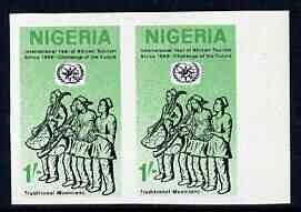 Nigeria 1969 International Year of African Tourism 1s Traditional Musicians imperf pair unmounted mint SG 238var, stamps on music, stamps on tourism