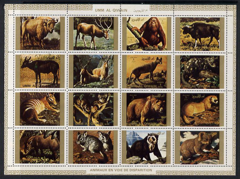Umm Al Qiwain 1972 Animals #3 sheetlet containing 16 values (Endangered Species) unmounted mint Mi 1530-45 , stamps on animals