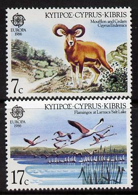 Cyprus 1986 Europa (Nature & Environment Protection) set of 2 unmounted mint, SG 678-79*, stamps on europa      environment    animals    ovine    flamingo