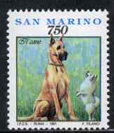 San Marino 1991 Great Dane & Pomeranian (from Pets set) unmounted mint, SG 1405, stamps on dogs