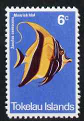 Tokelau 1975 Moorish idol Fish 6c (instead of 5c)  'Maryland' perf 'unused' forgery, as SG 45 - the word Forgery is either handstamped or printed on the back and comes on a presentation card with descriptive notes, stamps on , stamps on  stamps on maryland, stamps on  stamps on forgery, stamps on  stamps on forgeries, stamps on  stamps on fish
