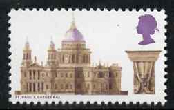 Great Britain 1969 British Architecture 9d St Paul's Cathedral with black (value) omitted  'Maryland' perf 'unused' forgery, as SG 800a - the word Forgery is either handstamped or printed on the back and comes on a presentation card with descriptive notes, stamps on maryland, stamps on forgery, stamps on forgeries