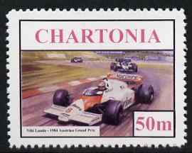 Chartonia (Fantasy) 1984 Grand Prix Season 50m (Niki Lauda at Austrian GP) perf 'unused' label*, stamps on , stamps on  stamps on cars, stamps on  stamps on  f1 , stamps on  stamps on racing, stamps on  stamps on motor racing