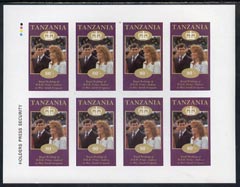 Tanzania 1986 Royal Wedding (Andrew & Fergie) the unissued 80s value in complete imperf sheet of 8 unmounted mint, stamps on royalty, stamps on andrew, stamps on fergie, stamps on 