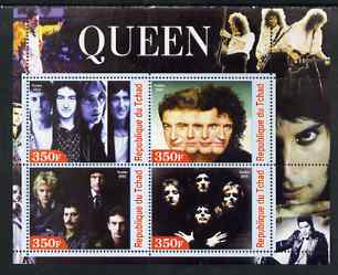 Chad 2003 Legendary Pop Groups - Queen perf sheetlet containing 4 values unmounted mint, stamps on personalities, stamps on entertainments, stamps on music, stamps on pops, stamps on rock