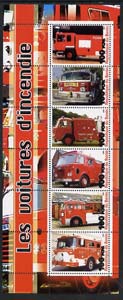 Benin 2003 Fire Engines #2 perf sheetlet containing 6 values unmounted mint, stamps on , stamps on  stamps on fire