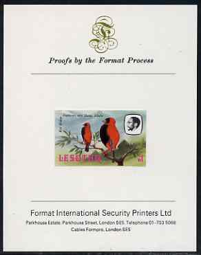 Lesotho 1982 Red Bishop M1 imperf proof mounted on Format International proof card (as SG 511), stamps on lesotho, stamps on birds, stamps on bishop