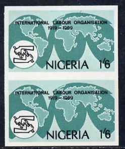 Nigeria 1969 50th Anniversary of International Labour Organization 1s6d imperf pair (previously unrecorded imperf) as SG 236, unmounted mint, stamps on ilo, stamps on labour, stamps on maps