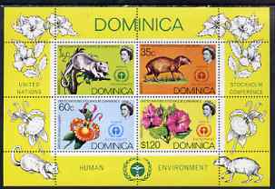 Dominica 1972 UN Conference on the Human Environment perf m/sheet unmounted mint, SG MS 356, stamps on united nations, stamps on environment, stamps on opossum, stamps on orchids, stamps on flowers, stamps on rodents, stamps on animals, stamps on flowers