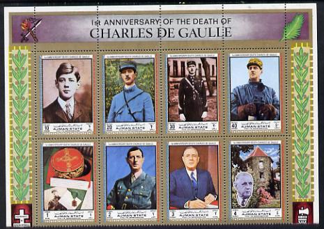 Ajman 1972 Charles de Gaulle perf set of 8 unmounted mint, Mi 2013-20A , stamps on constitutions, stamps on personalities, stamps on de gaulle, stamps on personalities, stamps on de gaulle, stamps on  ww1 , stamps on  ww2 , stamps on militaria