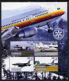 Gambia 2003 Aircraft perf sheetlet containing 4 values with Rotary logo, unmounted mint, stamps on aviation, stamps on flying boats, stamps on rotary