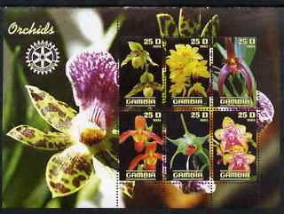 Gambia 2003 Orchids perf sheetlet containing 6 values with Rotary logo, unmounted mint, stamps on flowers, stamps on orchids, stamps on rotary