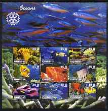 Gambia 2003 Ocean Life perf sheetlet containing 9 values with Rotary logo, unmounted mint, stamps on marine life, stamps on fish, stamps on coral, stamps on rotary