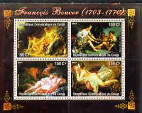 Congo 2004 Nude Paintings by Francois Boucher perf sheetlet containing 4 values, unmounted mint, stamps on arts, stamps on nudes, stamps on boucher