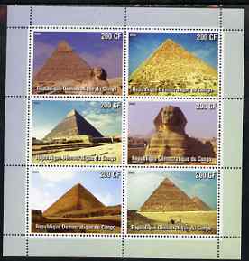 Congo 2003 Pyramids of Egypt perf sheetlet containing 6 values, unmounted mint, stamps on , stamps on  stamps on monuments, stamps on  stamps on egyptology, stamps on  stamps on pyramids, stamps on  stamps on tourism