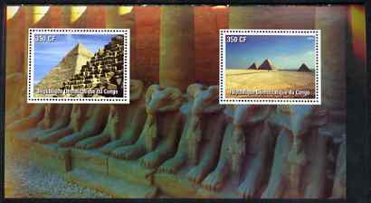 Congo 2003 Pyramids of Egypt perf souvenir sheet containing 2 values, unmounted mint, stamps on monuments, stamps on egyptology, stamps on pyramids, stamps on tourism