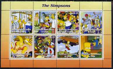 Congo 2004 Cartoons - The Simpsons perf sheetlet containing 8 values, unmounted mint, stamps on films, stamps on cinema, stamps on cartoons