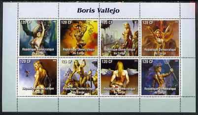 Congo 2004 Fantasy Paintings by Boris Vallejo perf sheetlet containing 8 values, unmounted mint, stamps on arts, stamps on fantasy