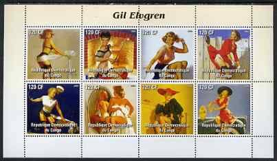 Congo 2004 Pin-Up Art by Gil Elvgren #2 perf sheetlet containing 8 values, unmounted mint, stamps on , stamps on  stamps on arts, stamps on  stamps on fantasy