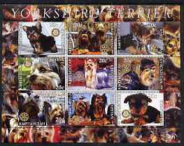 Kyrgyzstan 2004 Dogs - Yorkshire Terriers perf sheetlet containing 9 values each with Rotary Logo, unmounted mint, stamps on dogs, stamps on yorkies, stamps on terriers, stamps on rotary