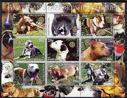 Kyrgyzstan 2004 Dogs - American Staffordshire Terriers perf sheetlet containing 9 values each with Rotary Logo, unmounted mint, stamps on dogs, stamps on staffordshire, stamps on terriers, stamps on rotary