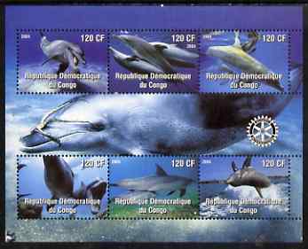 Congo 2004 Dolphins perf sheetlet containing 6 values, with Rotary Logo unmounted mint, stamps on dolphins, stamps on rotary