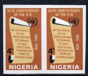 Nigeria 1970 25th Anniversary of United Nations 4d imperf pair unmounted min SG 246var, stamps on united nations