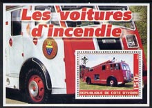Ivory Coast 2003 Fire Engines #1 perf m/sheet (with Scout Logo) unmounted mint, stamps on fire, stamps on scouts, stamps on 