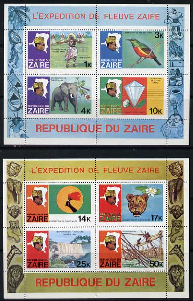 Zaire 1979 River Expedition the set of two m/sheets unmounted mint, SG MS 960, Mi BL 23 & 24, stamps on animals  birds  dancing  fish  marine-life   maps   minerals  textiles  waterfalls