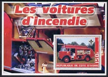 Ivory Coast 2003 Fire Engines #3 perf m/sheet (with Scout Logo) unmounted mint, stamps on fire, stamps on scouts, stamps on 