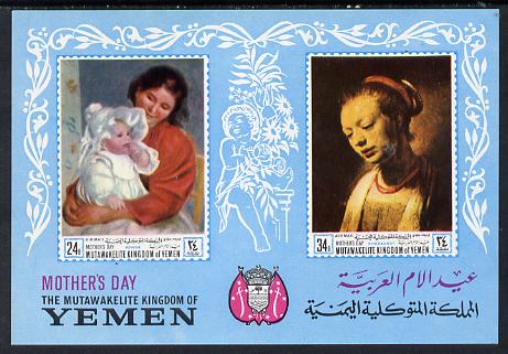 Yemen - Royalist 1968 Paintings (Mothers Day) imperf m/sheet unmounted mint, Mi BL72, stamps on arts, stamps on women
