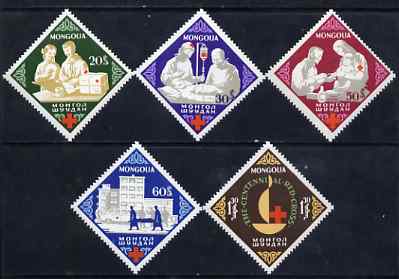 Mongolia 1963 Red Cross Centenary Diamond Sgaped perf set of 5 unmounted mint, SG 310-14, stamps on red cross, stamps on ambulance