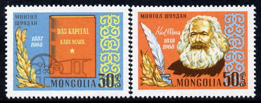Mongolia 1968 150th Birth Anniversary of Karl Marx, perf set of 2 unmounted mint, SG 477-78, stamps on personalities, stamps on marx, stamps on constitutions