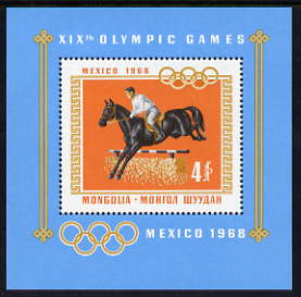 Mongolia 1968 Mexico Olympic Games perf m/sheet unmounted mint, SG MS 495, stamps on olympics, stamps on horses