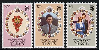 Cayman Islands 1981 Royal Wedding set of 3 unmounted mint, SG 534-36, stamps on royalty, stamps on diana, stamps on charles, stamps on 