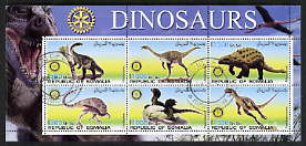 Somalia 2002 Dinosaurs perf sheetlet #2 containing six values each with Rotary Logo, fine cto used, stamps on dinosaurs, stamps on rotary