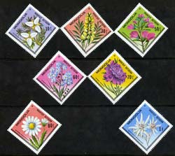 Mongolia 1979 Flowers Diamond shaped perf set of 7 unmounted mint, SG 1189-95, stamps on flowers