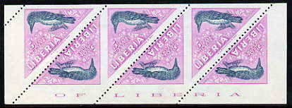 Liberia 1953 Kingfisher 5c Triangular imperf on 2 sides, unmounted mint strip of 6, as SG 738, stamps on birds, stamps on kingfisher