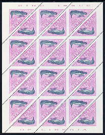 Liberia 1953 Kingfisher 5c Triangular imperf on 2 sides, unmounted mint complete sheet of 24, as SG 738, stamps on birds, stamps on kingfisher