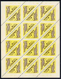 Liberia 1953 Hornbill 4c Triangular imperf on 2 sides, unmounted mint complete sheet of 24, as SG 737, stamps on birds