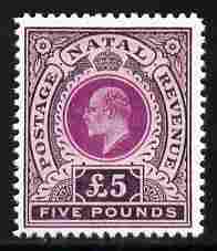 Natal 1902 KE7 £5,  'Maryland' perf forgery 'unused', as SG 144 - the word Forgery is either handstamped or printed on the back and comes on a presentation card with descriptive notes, stamps on maryland, stamps on forgery, stamps on forgeries, stamps on 
